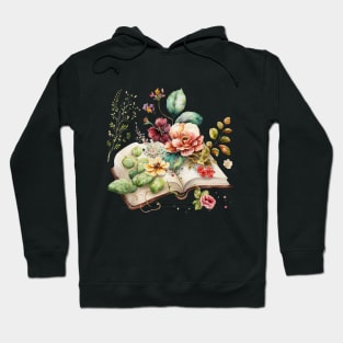 Book lover gift with watercolor flowers Hoodie